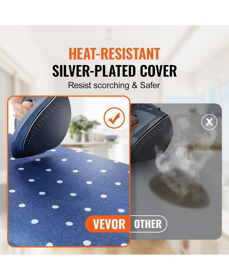 Ecooso Ironing Board with Storage Tray, 55"x15" Surface, 4-Layer Heat-Resistant Cover, 10 Height Adjustments for Home Use