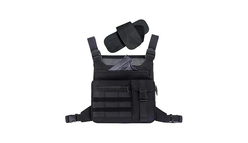 Batfox Tactical Chest Pack with Holster: Lightweight Water-Resistant Running Bag for Outdoor Sports & Hiking Edc - Men & Women (Shadow Black)