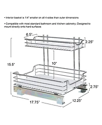 Household Essentials Glidez Steel Pull-Out Storage Organizer with Plastic Liners, 2-Tier Design, Chrome