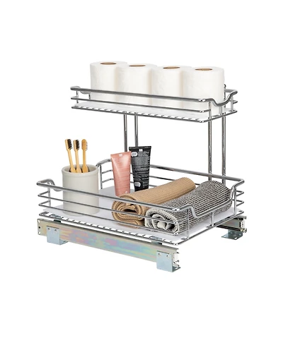 Household Essentials Glidez Steel Pull-Out Storage Organizer with Plastic Liners, 2-Tier Design, Chrome