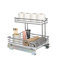 Household Essentials Glidez Steel Pull-Out Storage Organizer with Plastic Liners, 2-Tier Design, Chrome