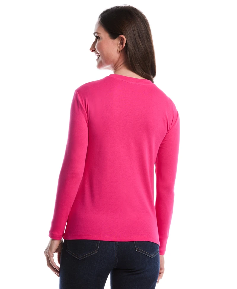 Rafaella Petite Laced Crew Neck Long Sleeve Top