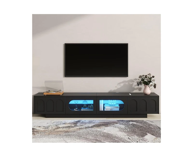 Casainc Storage Cabinet Tv Stand with Fluted tempered Glass Doors