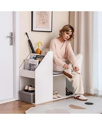 Costway Shoe Storage Bench with Removable Seat Cushion 3 Side Storage Compartments