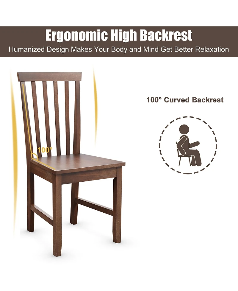 Costway Dining Chair Kitchen Spindle Back Side Chair with Solid Wooden Leg