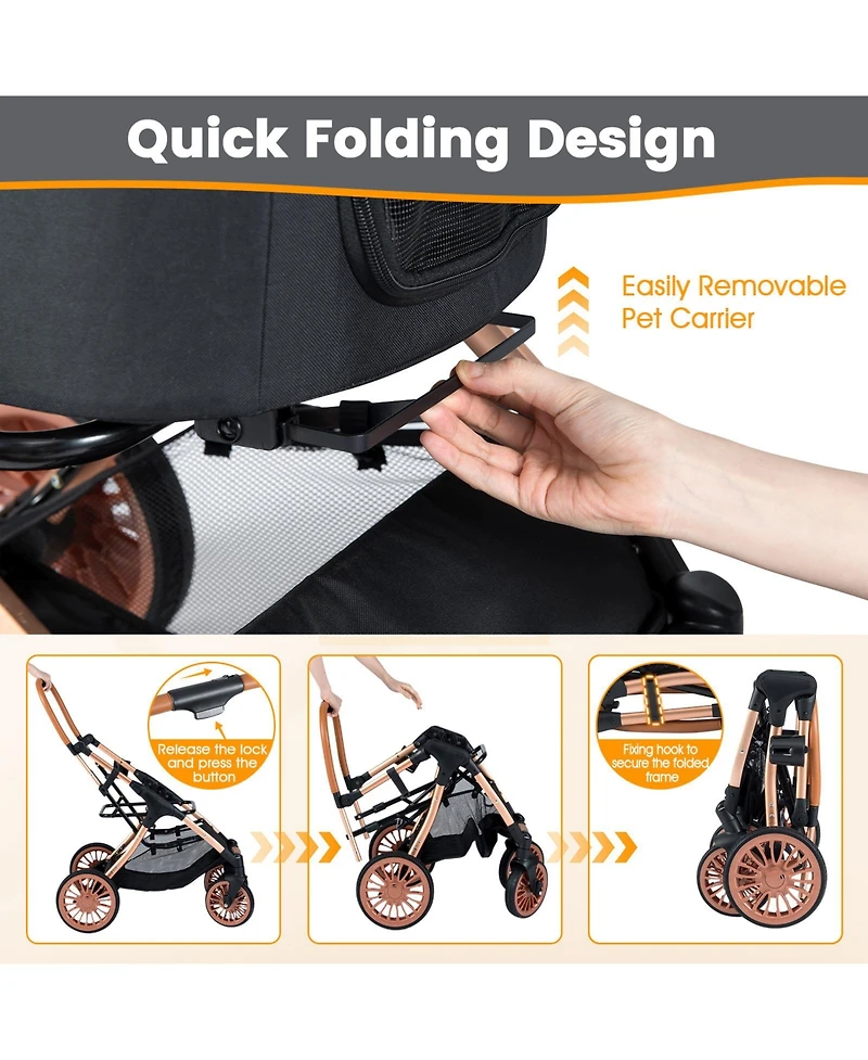 Gymax 3-in-1 Pet Stroller w/ Removable Carrier Sun Shade Removable Pad Safety Belt
