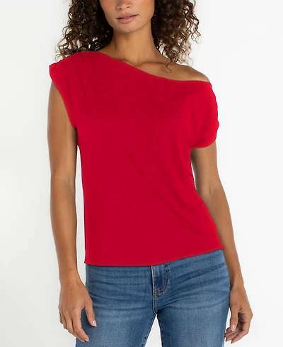 Liverpool Los Angeles Women's Short-Sleeve Asymmetrical Off-The-Shoulder Top