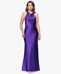 Betsy & Adam Women's Halter-Neck Sleeveless Satin Gown