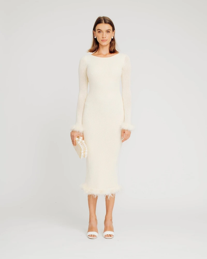 Torn By Ronny Kobo Women's Feather-Trim Open-Back Knit Serenity Dress