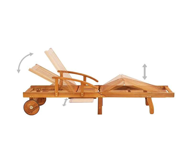 vidaXL Sun Lounger Wine red cushion, Natural wood