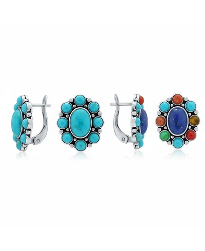 Bling Jewelry Set of 2 Southwestern-Inspired Turquoise and Multicolor Clip-On Earrings Sterling Silver