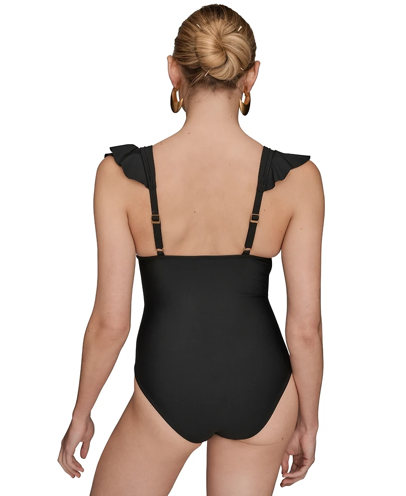 Donna Karan Women's Belted Flutter-Sleeve One-Piece Swimsuit