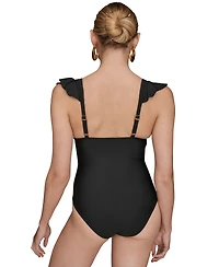Donna Karan Women's Belted Flutter-Sleeve One-Piece Swimsuit