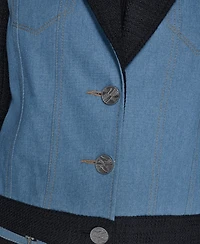 Karl Lagerfeld Paris Women's Tweed and Denim Long-Sleeve Blazer