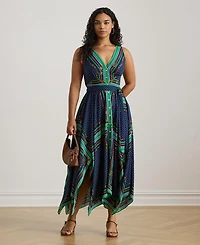 Lauren Ralph Plus Belted Polka-Dot V-Neck Dress