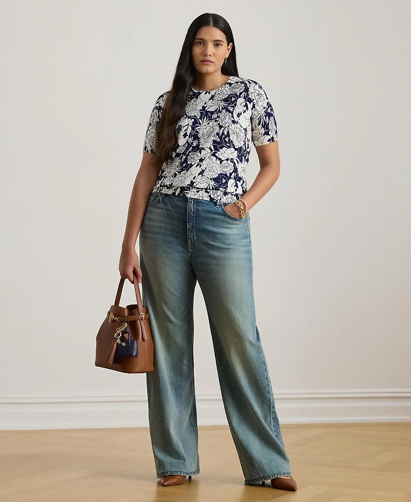 Lauren Ralph Plus Floral Short-Sleeve Sweater