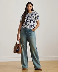 Lauren Ralph Plus Floral Short-Sleeve Sweater