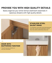 Boyel Living 16" Wall-Mounted Bathroom Vanity, Acacia Wood with White Resin Basin & Soft-Close Door