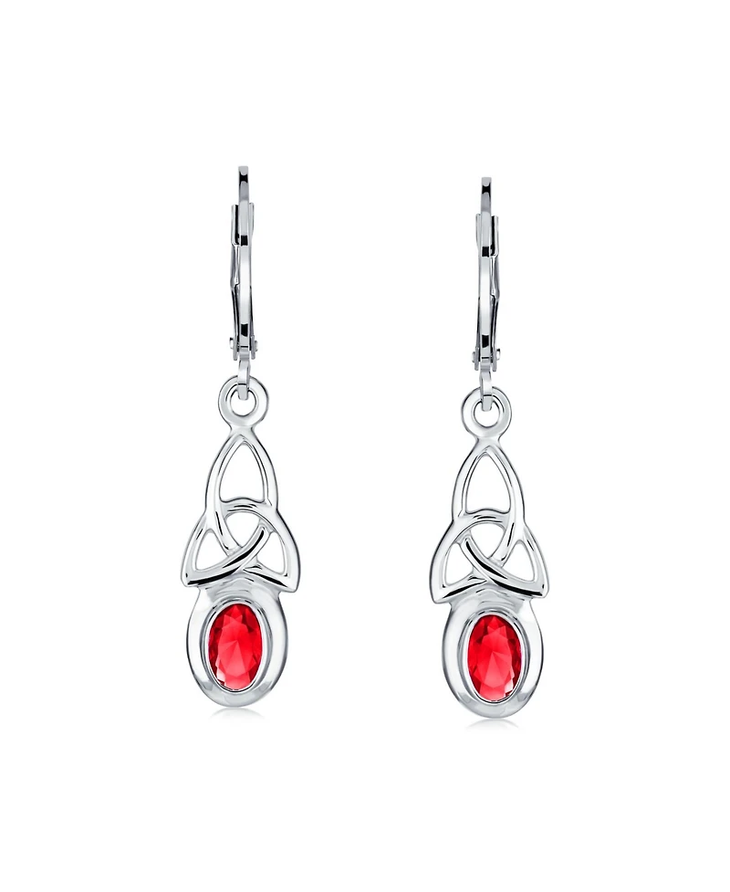 Bling Jewelry Set of 2 Love Knot Oval Bezel Set Natural Topaz & Red Glass Dangle Earrings