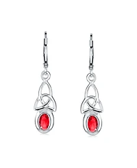 Bling Jewelry Set of 2 Love Knot Oval Bezel Set Natural Topaz & Red Glass Dangle Earrings