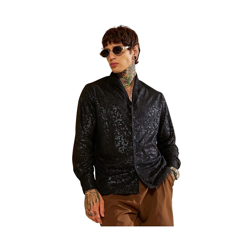 Campus Sutra Men's Onyx Black Corroded-Tactile Shirt