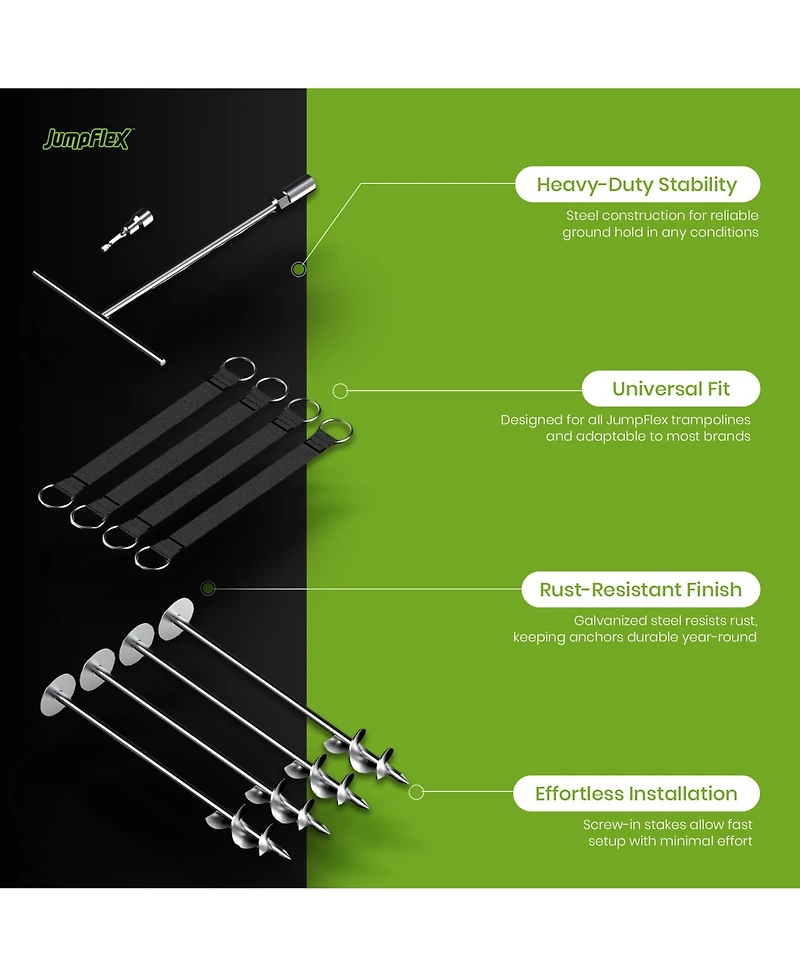 JumpFlex Trampoline Anchor Kit Pro, Heavy Duty Ground Anchoring Metal Stakes Set