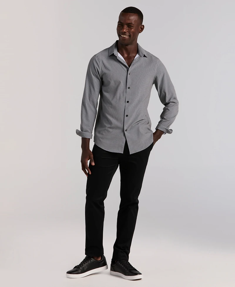 Perry Ellis Men's Long-Sleeve Slim-Fit Micro Geometric Print Shirt