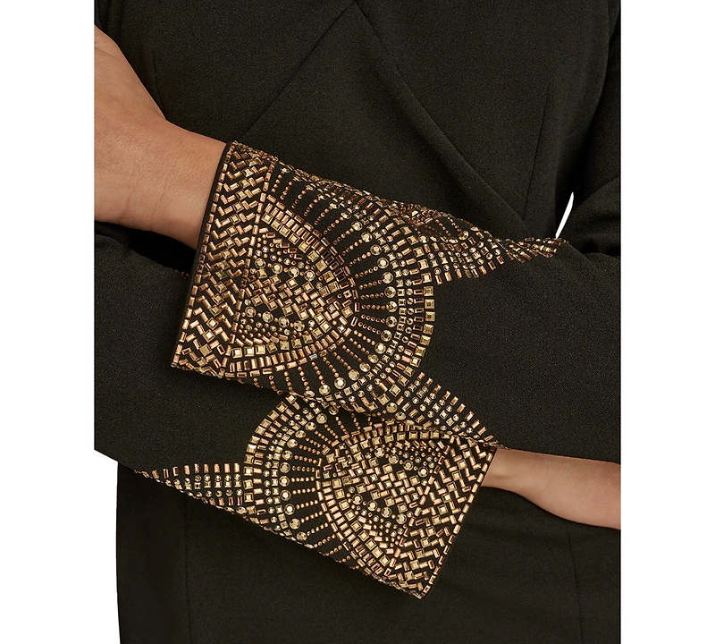 Donna Karan New York Women's Long Sleeve V-neck Hot Fix Sheath Midi Dress