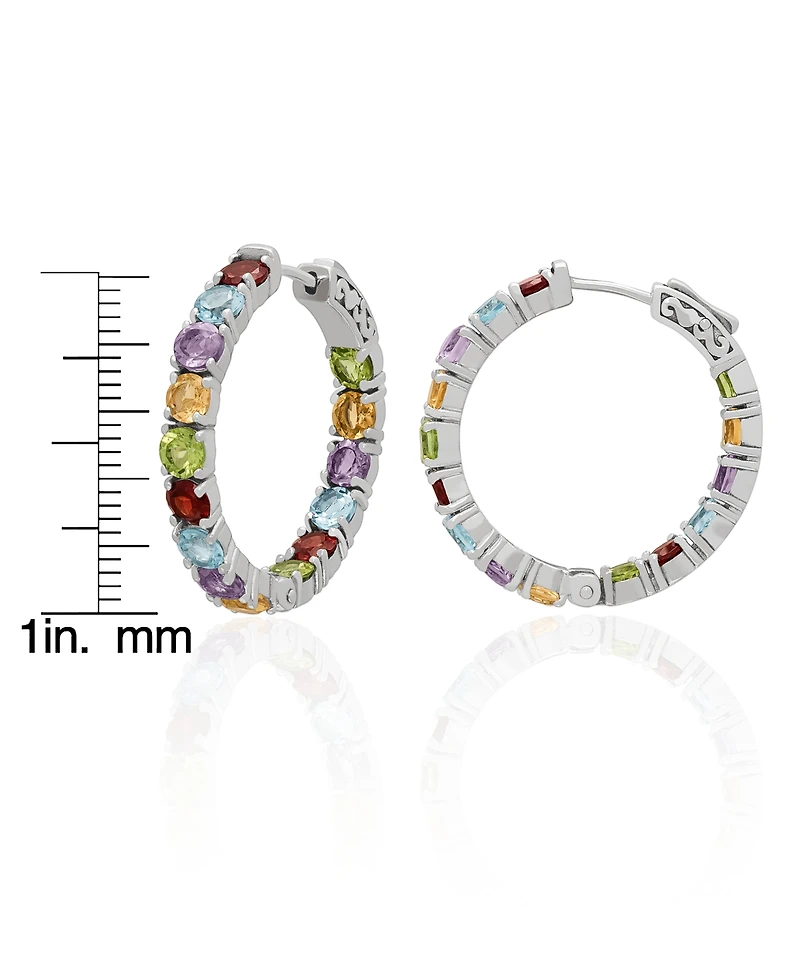 Macy's Multi-Stones Inside-Out Hoop Earrings (7-5/8 ct. t.w.) in Sterling Silver