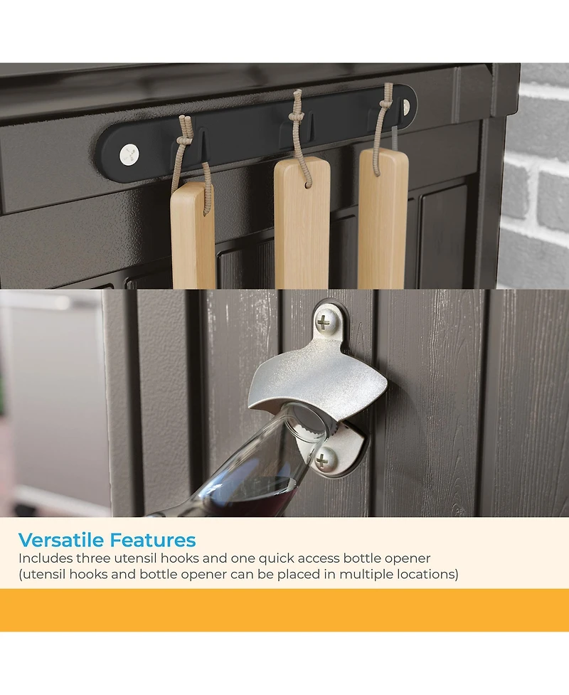 Suncast Patio Plastic Storage and Prep Station with Wicker Pattern, Stoney Gray