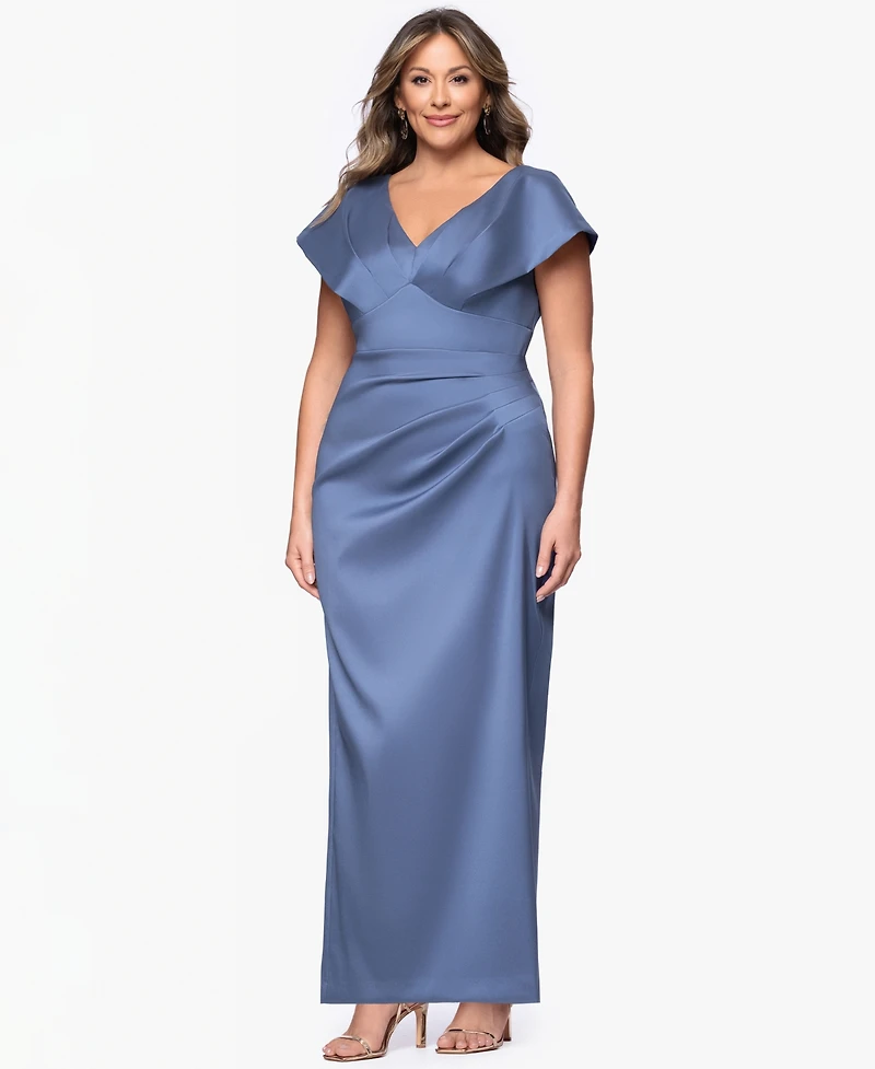 Betsy & Adam Plus V-Neck Long Dress