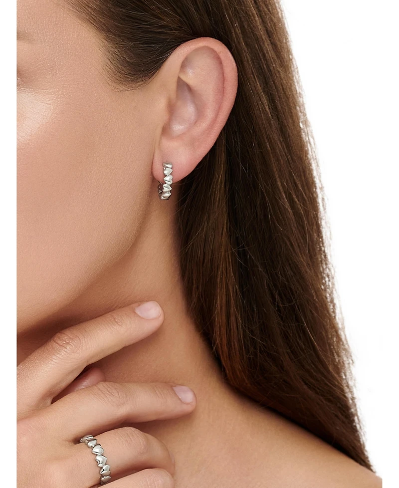 Devata Sweet Heart Hoop Earrings in Rhodium Plated Sterling Silver