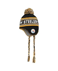 Youth Black Pittsburgh Steelers Jacquard Tassel Knit Hat with Pom
