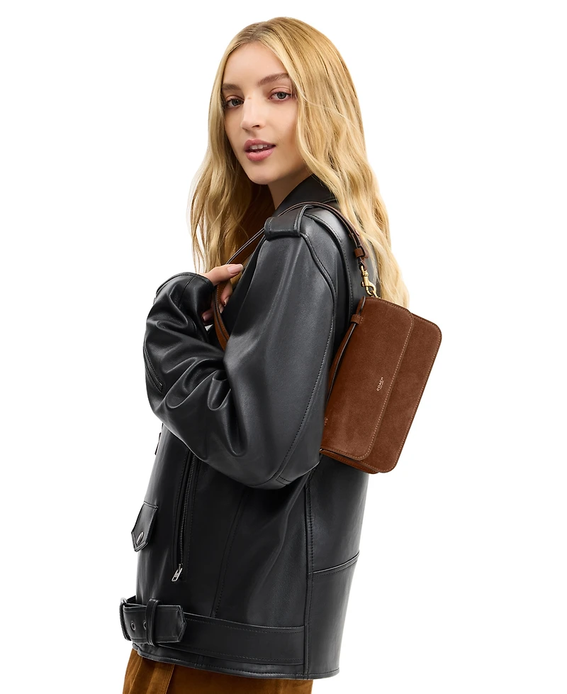 Coach Suede Elora Top Handle Leather Crossbody Bag