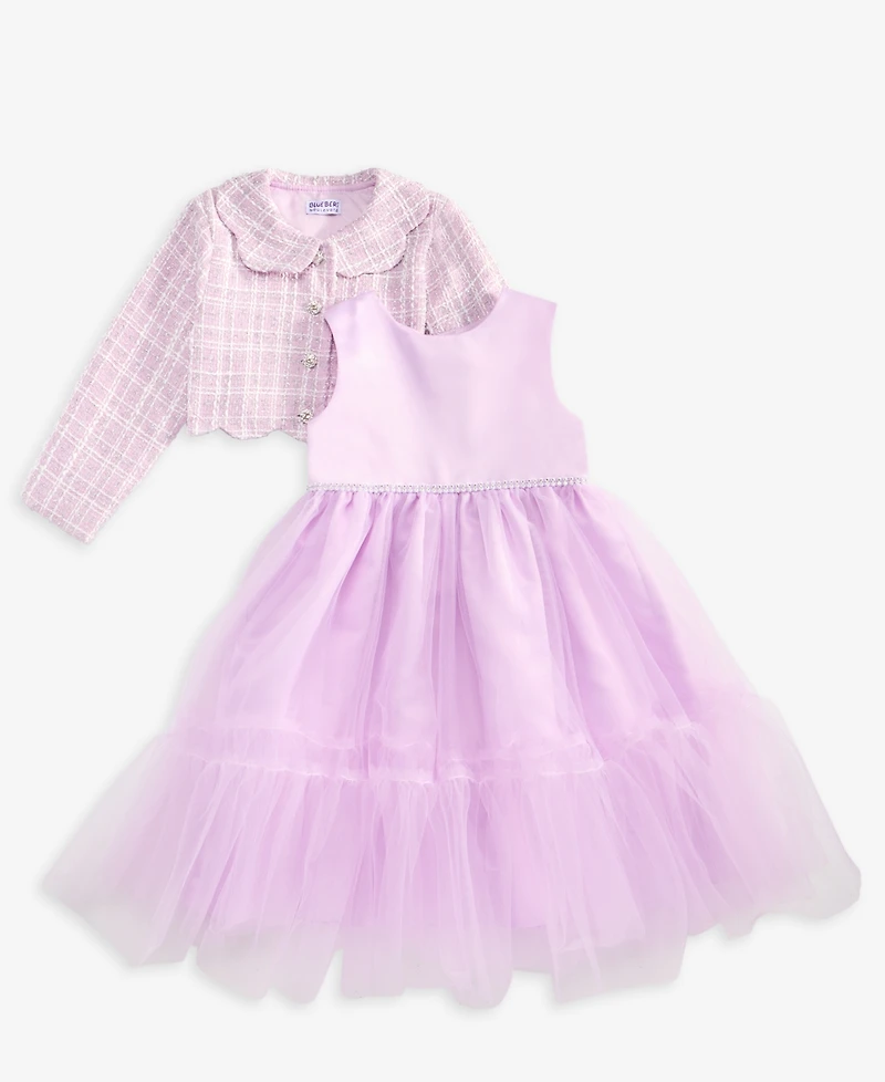 Blueberi Boulevard Girls' 2T-6X Boucle Jacket and Dress, 2-Piece Set