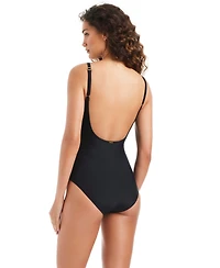 Beyond Control Women's Solid Essentials V-Neck One-Piece Swimsuit