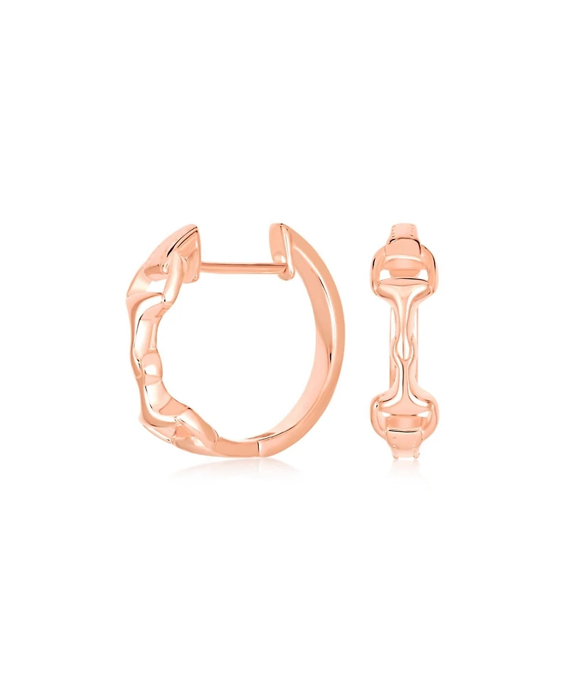 Bling Jewelry Equestrian Horseshoe Necklace and Snaffle Bit Hoop Earrings Jewelry Set Rose Gold Plated Sterling Silver