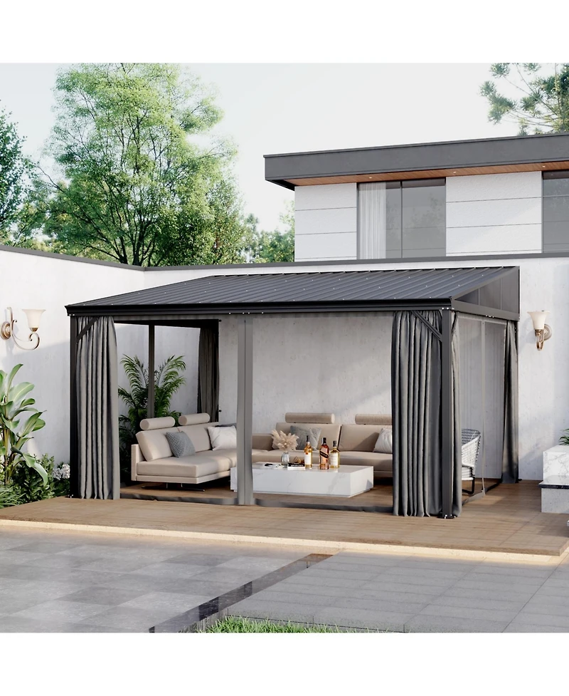 Homsee 12x14 Ft Aluminum Frame Sloped Galvanized Steel Roof Curtains & Netting Wall Mounted Gazebo Umbrellas & Awnings