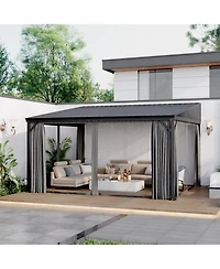 Homsee 12x14 Ft Aluminum Frame Sloped Galvanized Steel Roof Curtains & Netting Wall Mounted Gazebo Umbrellas & Awnings