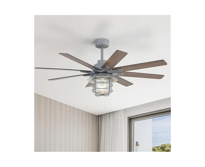 Sofucor 52-inch Grey Farmhouse 8-Blade Indoor Ceiling Fans with Light Kit and Remote Control Dc Motor Bubble Glass Lampshade