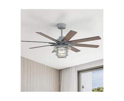 Sofucor 52-inch Grey Farmhouse 8-Blade Indoor Ceiling Fans with Light Kit and Remote Control Dc Motor Bubble Glass Lampshade
