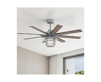 Sofucor 52-inch Grey Farmhouse 8-Blade Indoor Ceiling Fans with Light Kit and Remote Control Dc Motor Bubble Glass Lampshade