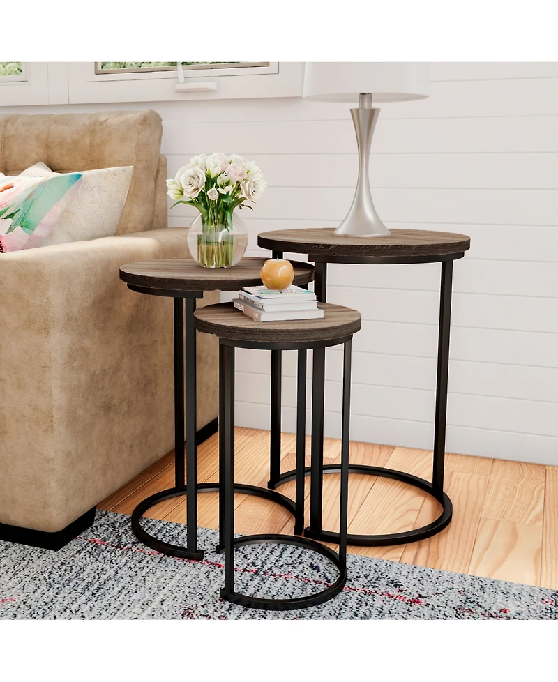 Lavish Home Round Modern 3-Pc. Wood Nesting Table Set