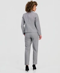 Kasper Womens Plaid Two Button Blazer Plaid Slim Leg Pants