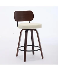 Casainc Set of 2 Faux Leather Swivel Bar Stools with Bentwood Legs, 26'' Seat Height