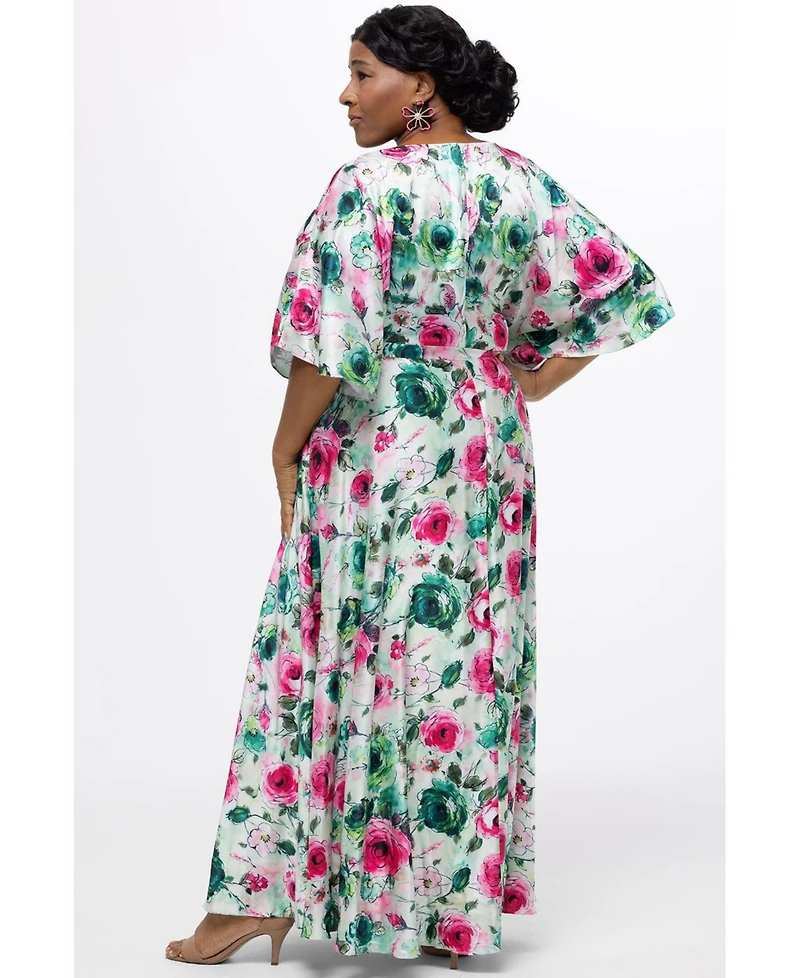 Celebrations by Sydney's Closet Women's Flowy Floral V-Neck Gown