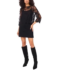 Vince Camuto Women's Floral-Lace Scalloped-Hem 3/4-Sleeve Top