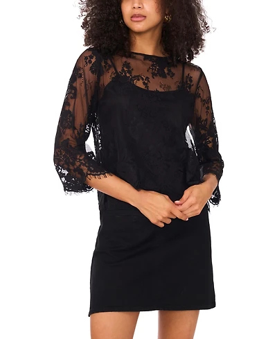 Vince Camuto Women's Floral-Lace Scalloped-Hem 3/4-Sleeve Top