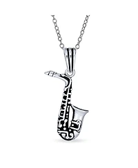 Bling Jewelry Music-Inspired Saxophone Pendant Necklace & Treble Clef Stud Earrings Set Sterling Silver
