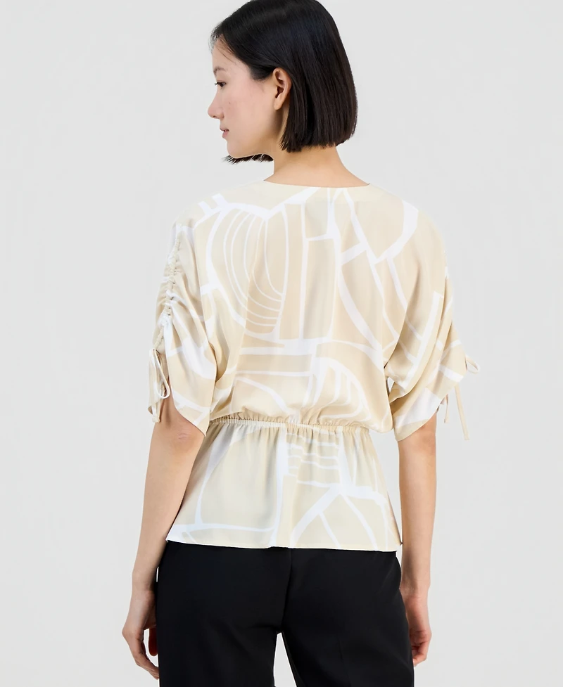 I.n.c. International Concepts Women's Printed Surplice-Neck Elbow-Sleeve Blouse, Macy's Exclusive